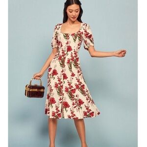 REFORMATION White & Red Beechwood Floral Printed Button Down Midi Summer Dress 0